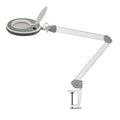 Lumeno 821X LED Lupenleuchte Grau mit Tischklemme, seitliche Ansicht