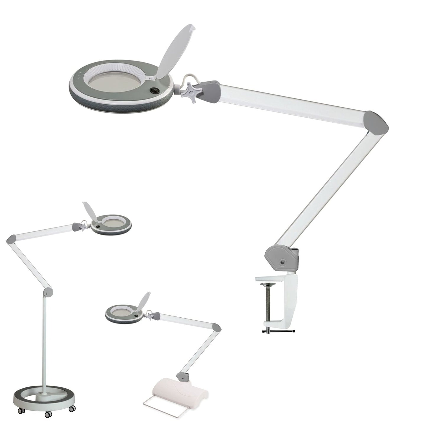 Lumeno LED Lupenleuchte Serie 8213/8215 mit regulierbarer Helligkeit, Grau