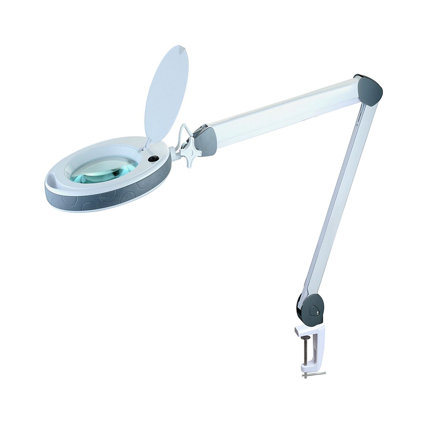 Lumeno LED magnifying lamp 851X series, with 152mm real glass lens, dimmable, grey