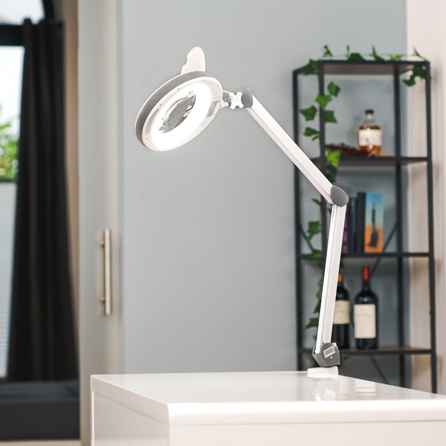 Lumeno LED magnifying lamp 851X series, with 152mm real glass lens, dimmable, grey