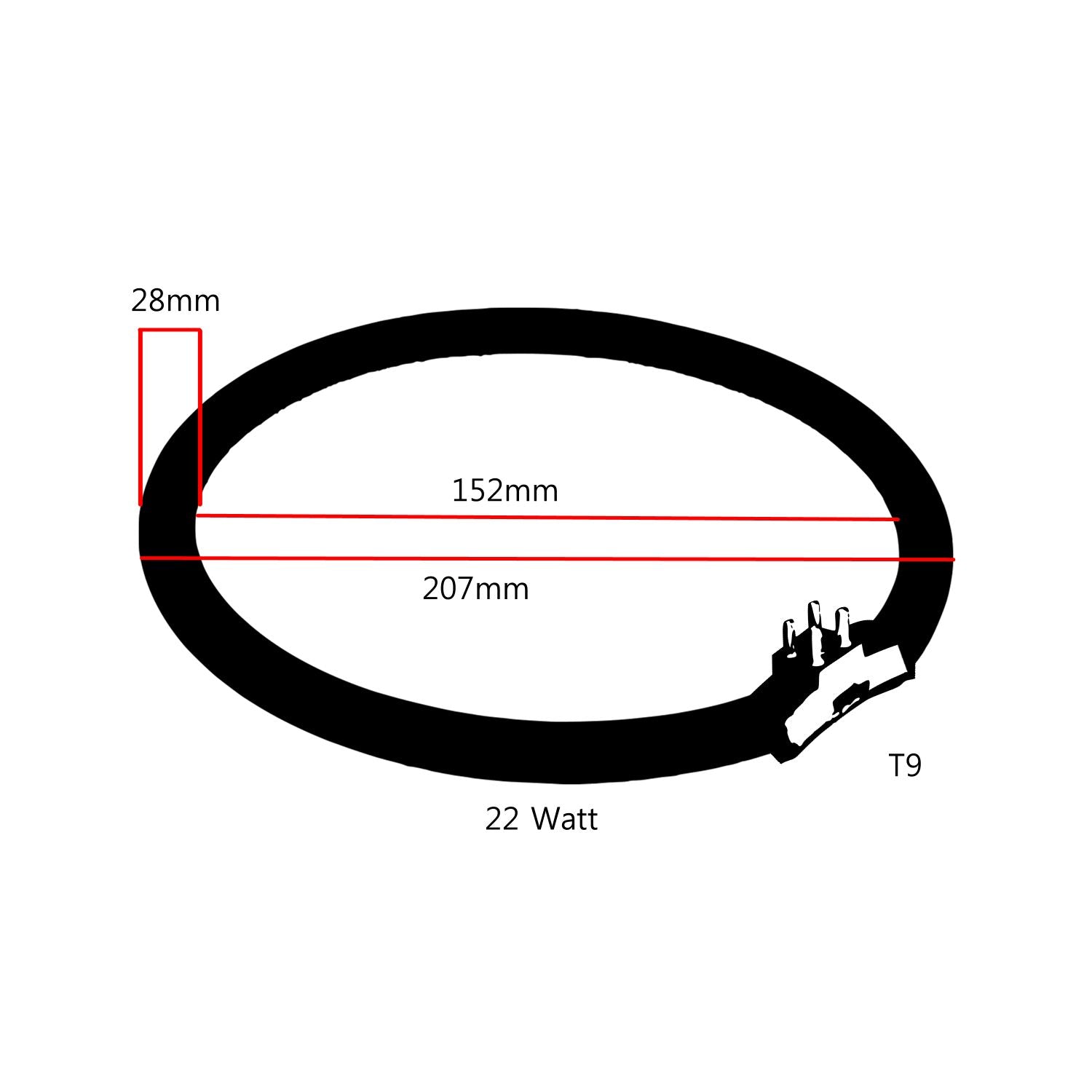 Lumeno T9 Ersatzröhre 6122 Maßzeichnung: 152 mm innen, 207 mm außen