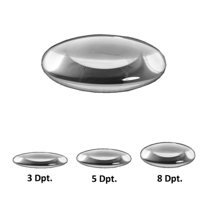 Lumeno crystal clear or standard glass lens in 3, 5 or 8 dioptres with 125 mm