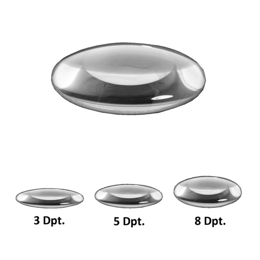 Lumeno crystal clear or standard glass lens in 3, 5 or 8 dioptres with 125 mm