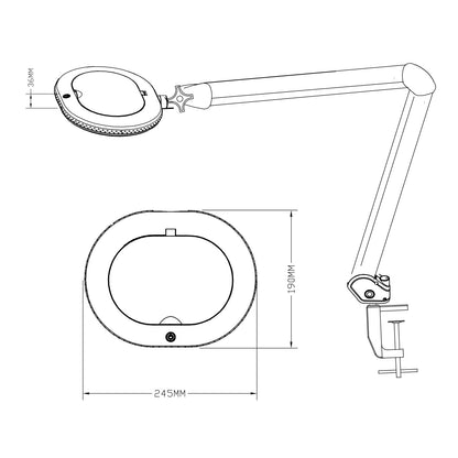 Lumeno 861XGR Magnifying lamp/workplace lamp 60 LEDs oval lens rubber ring