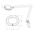 Maßzeichnung Lumeno 861X: ovale Linse 245 x 190 mm mit Tischklemme
