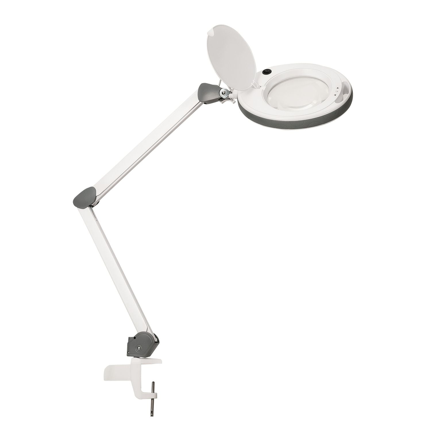 Detailansicht Lumeno 851X Lupenleuchte in Grau mit 152 mm Echtglaslinse